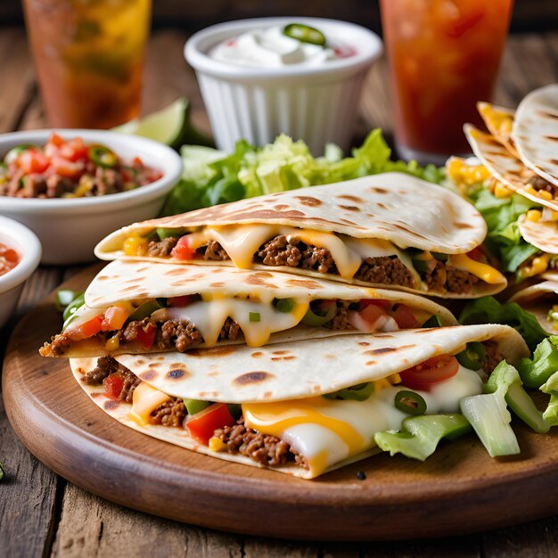 Foto quesadillas, die auf einem schneidebrett gestapelt sind und bereit sind, serviert zu werden