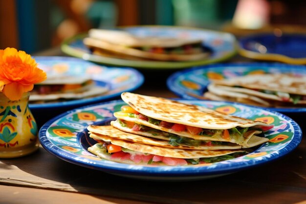 Quesadillas, die mit cremigem Avocado-Lime serviert werden