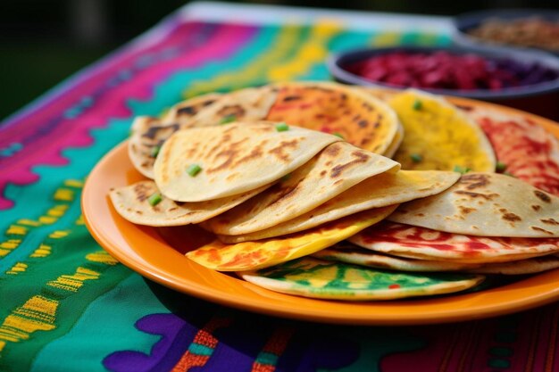 Quesadillas dispuestas en una tabla de madera con col