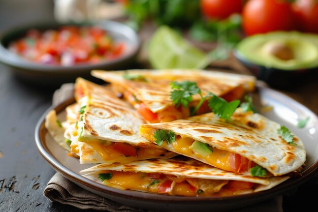 Quesadillas mexicanas ao lado.