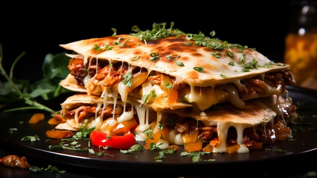 Quesadillas mexicanas com frango, queijo e pimentos