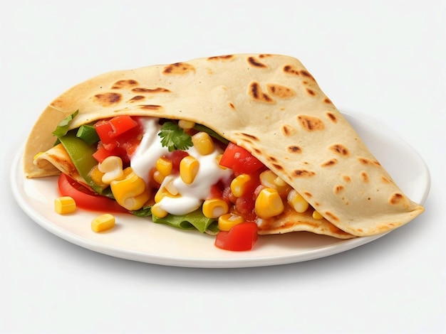 Quesadillas mexicanas con queso de pollo y pimientos aisladas de fondo blanco
