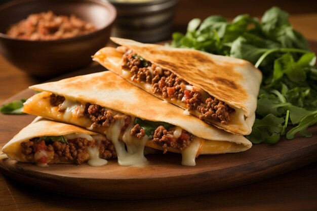 Foto quesadillas mit gut gewürztem rindfleisch