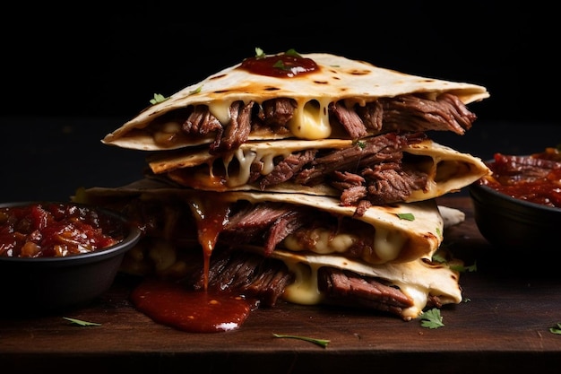 Foto quesadillas texanas con salsa de barbacoa y ched