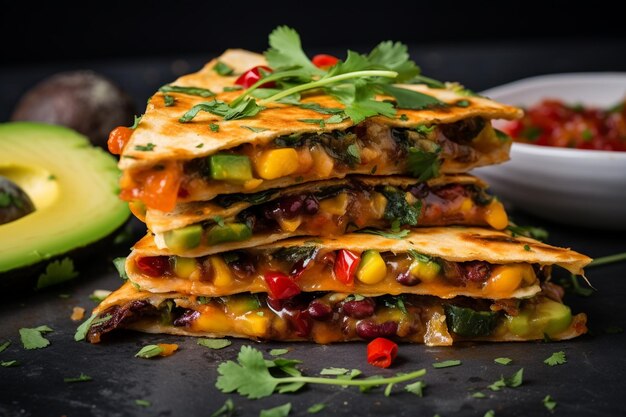 Quesadillas veganas com abacate e pimenta vermelha