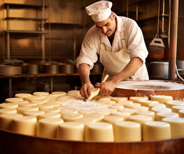 Un quesero haciendo queso