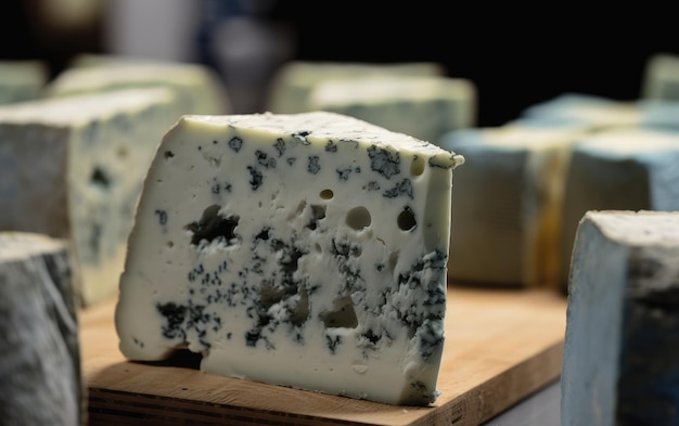 Queso azul gorgonzola en el fondo del mercado ai generado