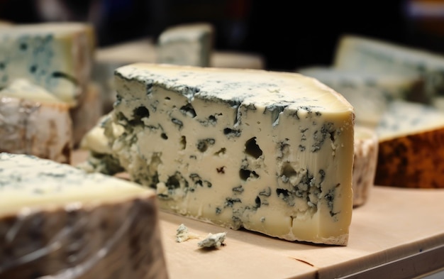 Queso azul gorgonzola en el fondo del mercado ai generado
