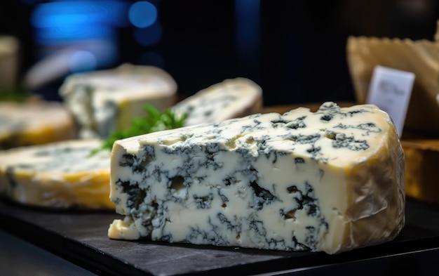 Queso azul gorgonzola en el fondo del mercado ai generado
