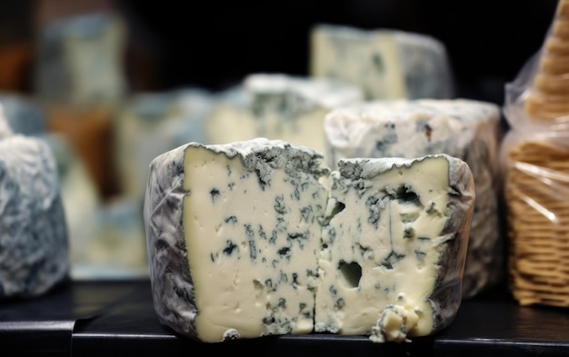 Queso azul gorgonzola en el fondo del mercado ai generado