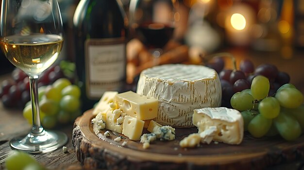 un queso con una botella de vino