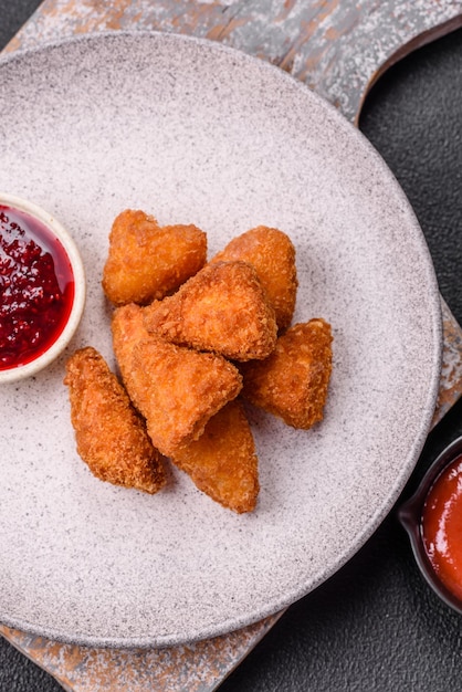 Queso brie o patatas fritas de camembert en pan de comida rápida para llevar