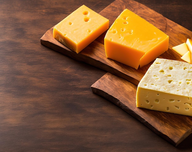 Queso cheddar en una tabla de madera