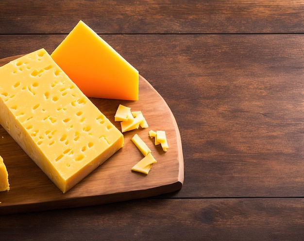 Queso cheddar en una tabla de madera