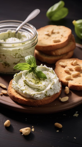 Queso crema tentadoramente delicioso con anacardos y nueces Pasta de queso IA generativa