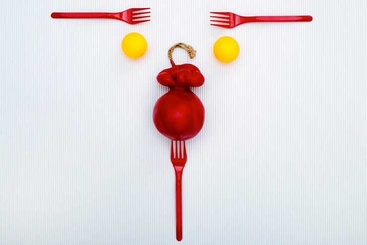 Foto queso curado ahumado artesanal en parafina con bolas y tenedores rojos