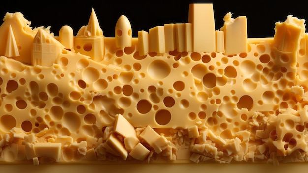 Foto queso en forma de ciudad en miniatura urbanismo de queso