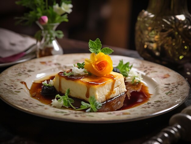 queso fresco con salsa elegantemente servido generado ai