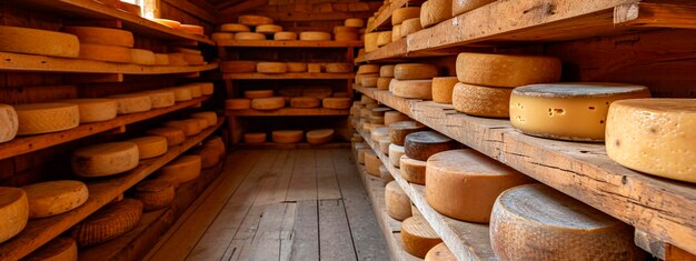 Foto el queso madura en la bodega foco selectivo