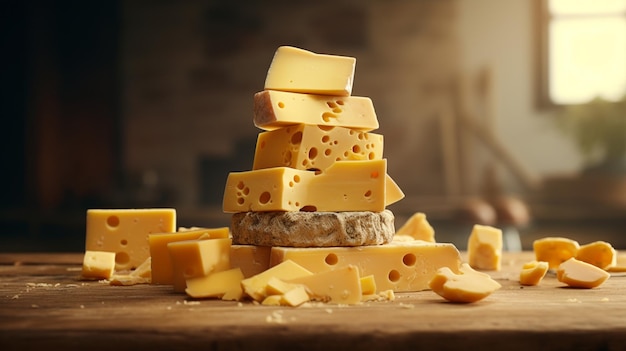 queso en la mesa de madera en la cocina AI generativa