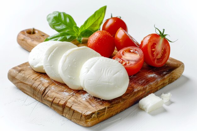 Foto queso de mozzarella gourmet aislado sobre un fondo blanco