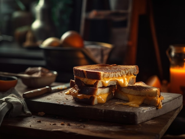 Queso a la parrilla en una cocina rústica Fotografía de comida