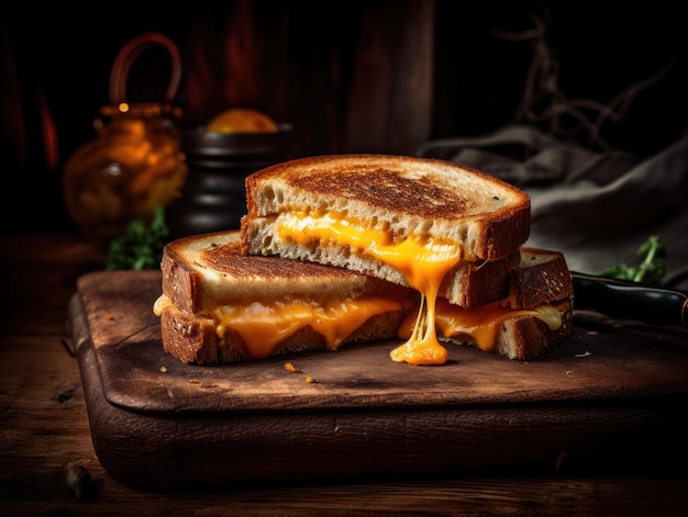 Queso a la parrilla en una cocina rústica Fotografía de comida