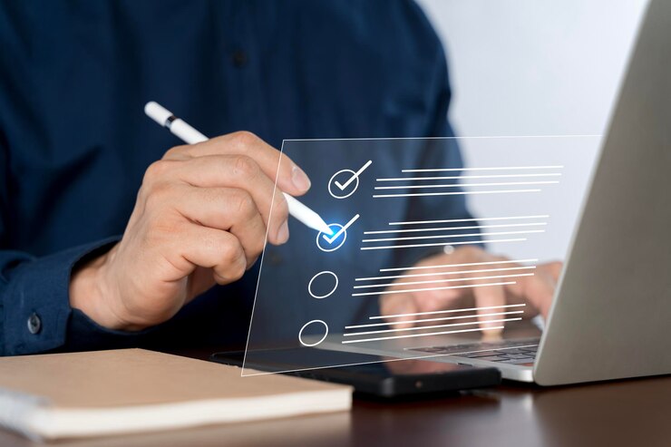 Questionário com caixas de verificação preenchimento do formulário de inquérito on-line respostas a perguntas do teste