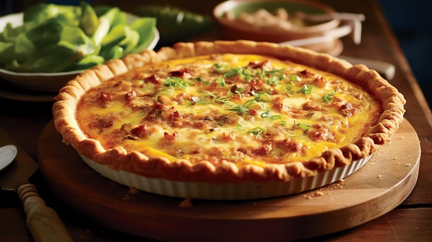 un quiche casero emerge del horno