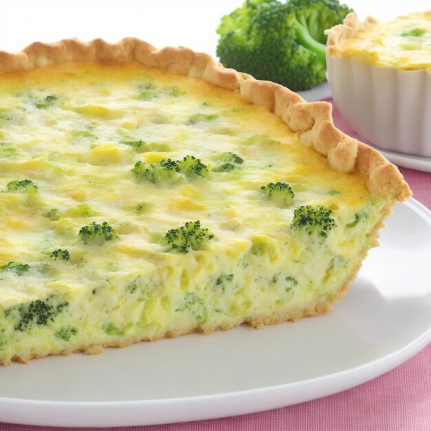 Foto quiche de brócolis num prato branco