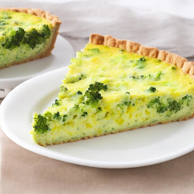 Foto quiche de brócolis num prato branco