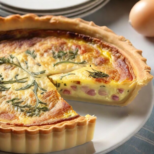 Quiche lorraine fresco y apetitosamente preparado