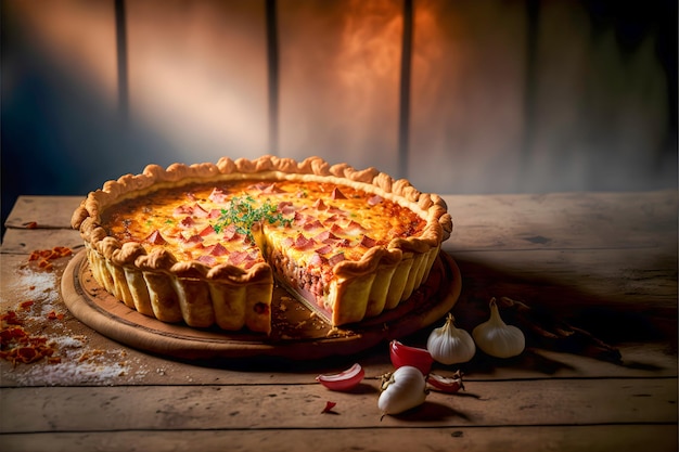 Quiche Lorraine gourmet con queso beicon y relleno de natillas de huevo