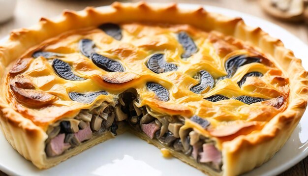 Foto quiche de setas y jamón con pastel de filo