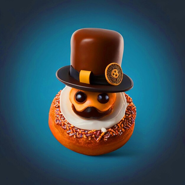 Quiero un logotipo en una mini rosquilla con su sombrero bigote y bastón