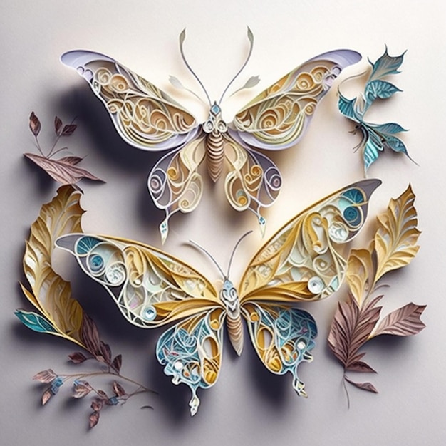 Quilling ideas papel arte mariposa diseño papel tapiz AI Generated art