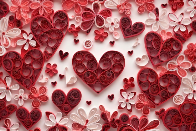 Quilling-Kunst rotes Herz für Valentinstag mit vollständig gefülltem Hintergrund abstrakte Hintergrundtextur