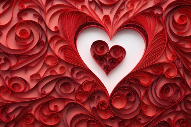 Quilling-Kunst rotes Herz für Valentinstag mit vollständig gefülltem Hintergrund abstrakte Hintergrundtextur