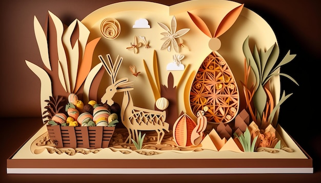 Quilling de papel de pascua con conejito, chocolate y zanahorias