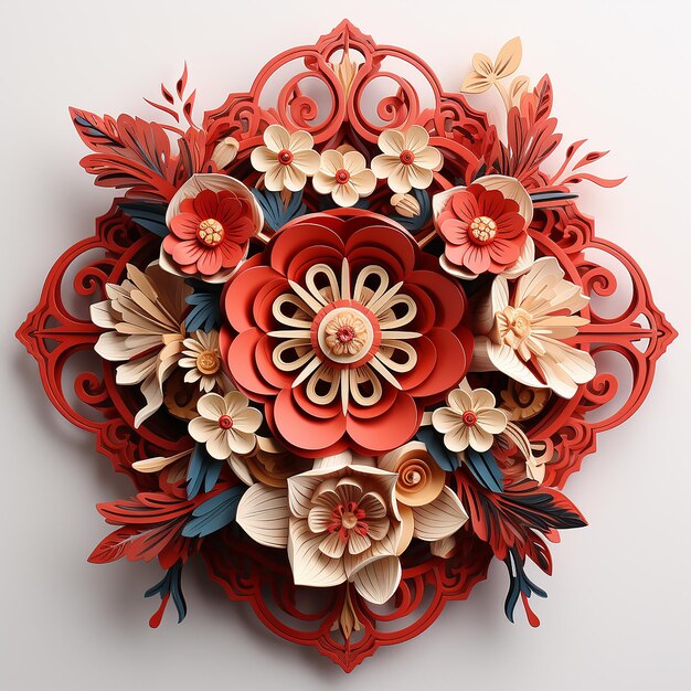 Quilling Paper Art Uma lanterna vermelha chinesa em fundo branco