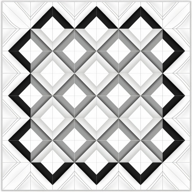 Quilt de diseño geométrico inspirado en el Renacimiento estilo dibujante en blanco y negro