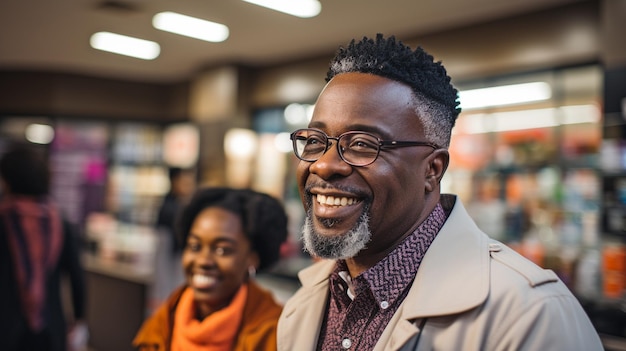 Un químico afroamericano atiende a un cliente anciano en una farmacia