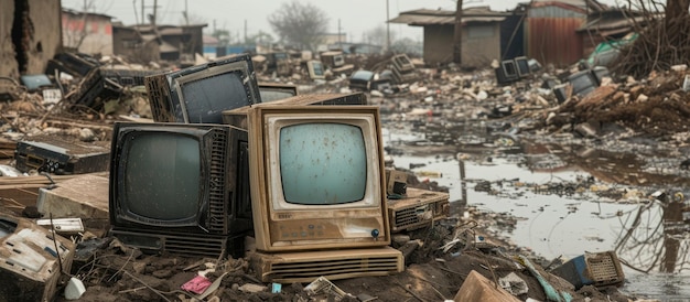 Foto químicos perigosos e metais pesados de resíduos eletrônicos poluem o solo e a água