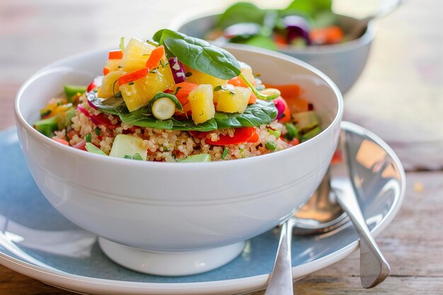 Quinoa com salsa de abacaxi, legumes e espinafre