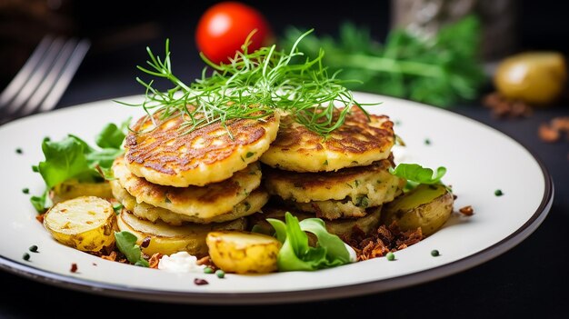 Foto quinoa-pancakes mit kartoffeln und gemüse