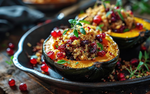 Quinoa relleno de arándano y calabaza de bellota.