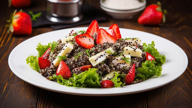 Foto quinoa-salat mit balkankäse und erdbeeren