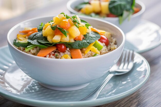 Quinoa con verduras de salsa de piña y espinaca