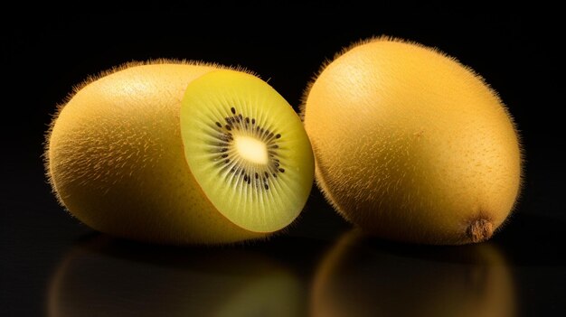 Foto quivi dourado maduro em close-up em fundo de madeira conceito de frutas saudáveis generativo ai