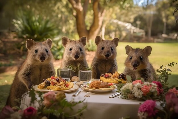 Un quokka alegre a milady y un quokka contento